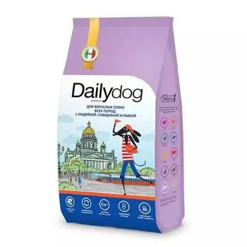 Dailydog Casual сухой корм для взрослых собак всех пород с ИНДЕЙКОЙ, ГОВЯДИНОЙ и РЫБОЙ - 20 кг повседневный премиум без курицы для взрослых с рыбой для всех пород мешок Российский корм 1 уп. х 1 шт. х 20 кг