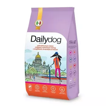 Dailydog Casual сухой корм для взрослых собак средних и крупных пород с ИНДЕЙКОЙ, ЯГНЕНКОМ и рисом - 20 кг повседневный премиум без курицы для взрослых с индейкой породы крупного размера мешок Российский корм 1 уп. х 1 шт. х 20 кг