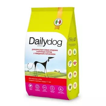 Dailydog Classic line сухой корм для взрослых собак средних и крупных пород, с говядиной и ягненком - 20 кг премиум для взрослых с говядиной породы крупного размера мешок Российский корм 1 уп. х 1 шт. х 20 кг