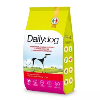 Dailydog Classic line сухой корм для взрослых собак средних и крупных пород, с ГОВЯДИНОЙ и ЯГНЕНКОМ - 3 кг премиум для взрослых с говядиной породы крупного размера мешок Российский корм 1 уп. х 1 шт. х 3 кг