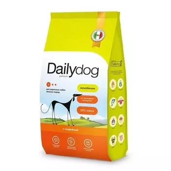 Dailydog сухой корм собак мелких пород, с ИНДЕЙКОЙ премиум для взрослых с индейкой породы мелкого размера мешок Россия 1 уп. х 1 шт. х 18 кг