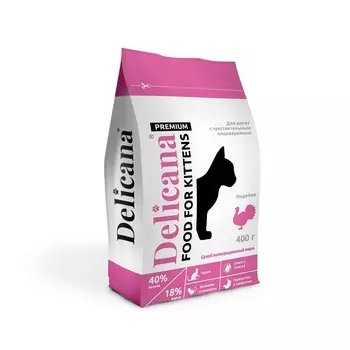 Delicana для котят с чувствительным пищеварением, с индейкой - 400 г премиум для котят с индейкой мешок Россия 1 уп. х 1 шт. х 0.4 кг