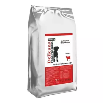 Delicana для щенков средних пород, с говядиной - 16 кг премиум для взрослых с говядиной мешок Россия 1 уп. х 1 шт. х 16 кг