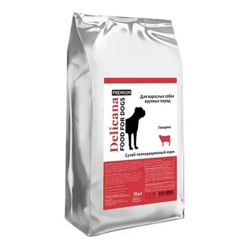 Delicana для собак крупных пород, с говядиной - 15 кг премиум для взрослых с говядиной мешок Россия 1 уп. х 1 шт. х 15 кг