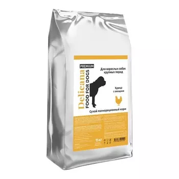 Delicana для собак крупных пород, с курицей и овощами - 15 кг премиум для взрослых с курицей мешок Россия 1 уп. х 1 шт. х 15 кг