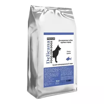 Delicana для собак крупных пород, с лососем и рисом - 15 кг премиум для взрослых с лососем мешок Россия 1 уп. х 1 шт. х 15 кг