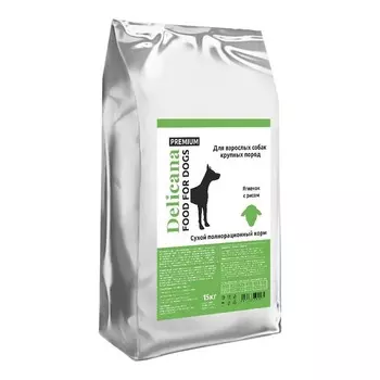 Delicana для собак крупных пород, с ягненком и рисом - 15 кг премиум для взрослых с ягненком мешок Россия 1 уп. х 1 шт. х 15 кг