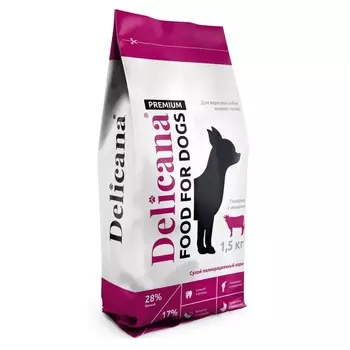 Delicana для собак мелких пород, с говядиной и овощами - 1,5 кг премиум для взрослых с говядиной мешок Россия 1 уп. х 1 шт. х 1.5 кг