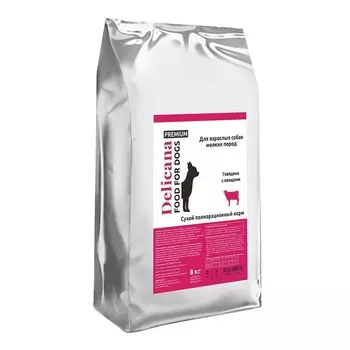 Delicana для собак мелких пород, с говядиной и овощами - 8 кг премиум для взрослых с говядиной мешок Россия 1 уп. х 1 шт. х 8 кг