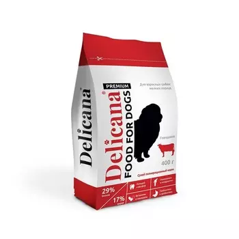 Delicana для собак мелких пород, с говядиной - 400 г премиум для взрослых с говядиной мешок Россия 1 уп. х 1 шт. х 0.4 кг