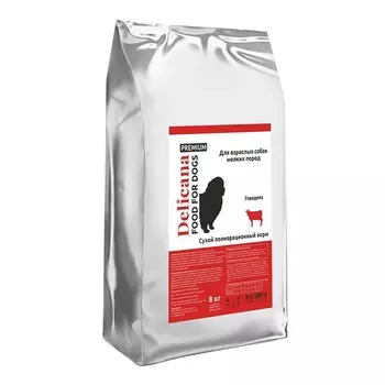 Delicana для собак мелких пород, с говядиной - 8 кг премиум для взрослых с говядиной мешок Россия 1 уп. х 1 шт. х 8 кг