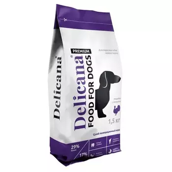 Delicana для собак мелких пород, с индейкой и овощами - 1,5 кг премиум для взрослых с индейкой мешок Россия 1 уп. х 1 шт. х 1.5 кг
