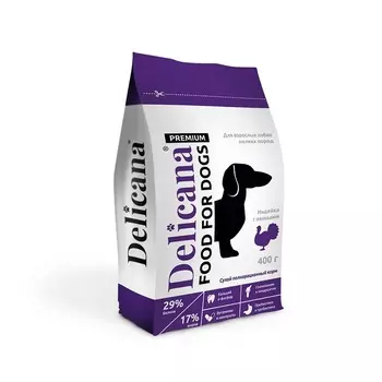 Delicana для собак мелких пород, с индейкой и овощами - 400 г премиум для взрослых с индейкой мешок Россия 1 уп. х 1 шт. х 0.4 кг