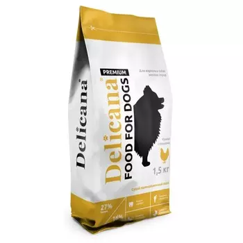 Delicana для собак мелких пород, с курицей и овощами - 1,5 кг премиум для взрослых с курицей мешок Россия 1 уп. х 1 шт. х 1.5 кг