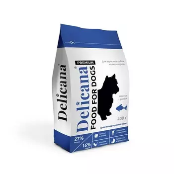 Delicana для собак мелких пород, с лососем и рисом - 400 г премиум для взрослых с лососем мешок Россия 1 уп. х 1 шт. х 0.4 кг