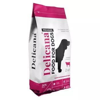 Delicana для собак средних пород, с говядиной и овощами - 2 кг премиум для взрослых с говядиной мешок Россия 1 уп. х 1 шт. х 2 кг