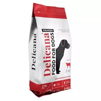 Delicana для собак средних пород, с говядиной - 2 кг премиум для взрослых с говядиной мешок Россия 1 уп. х 1 шт. х 2 кг