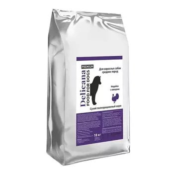 Delicana для собак средних пород, с индейкой и овощами - 18 кг премиум для взрослых с индейкой мешок Россия 1 уп. х 1 шт. х 18 кг
