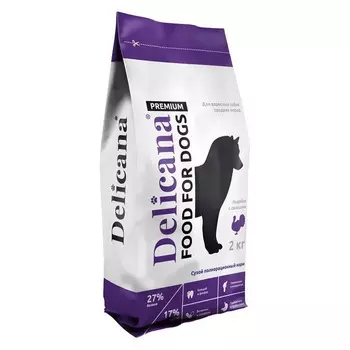 Delicana для собак средних пород, с индейкой и овощами - 2 кг премиум для взрослых с индейкой мешок Россия 1 уп. х 1 шт. х 2 кг