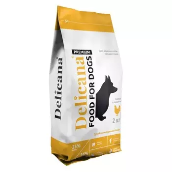 Delicana для собак средних пород, с курицей и овощами - 2 кг премиум для взрослых с курицей мешок Россия 1 уп. х 1 шт. х 2 кг