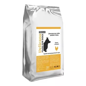 Delicana для собак средних пород, с курицей и овощами - 15 кг премиум для взрослых с овощами мешок Россия 1 уп. х 1 шт. х 15 кг