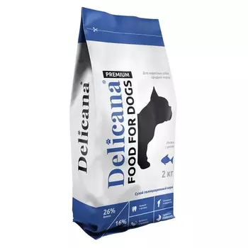 Delicana для собак средних пород, с лососем и рисом - 2 кг премиум для взрослых с лососем мешок Россия 1 уп. х 1 шт. х 2 кг