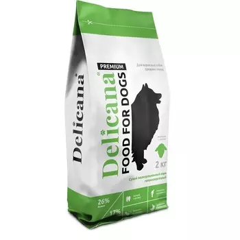 Delicana для собак средних пород, с ягненком и рисом - 2 кг премиум для взрослых с ягненком мешок Россия 1 уп. х 1 шт. х 2 кг