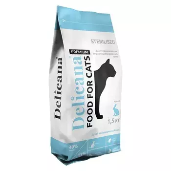 Delicana для стерилизованных кошек, с кроликом - 1,5 кг премиум для взрослых с кроликом мешок Россия 1 уп. х 1 шт. х 1.5 кг