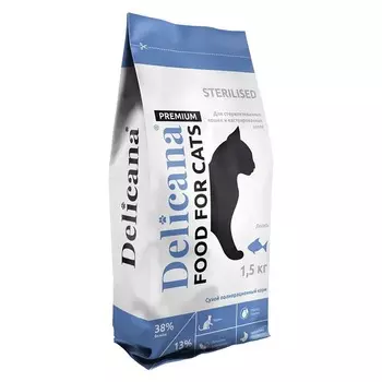 Delicana для стерилизованных кошек, с лососем - 1,5 кг премиум для взрослых с лососем мешок Россия 1 уп. х 1 шт. х 1.5 кг