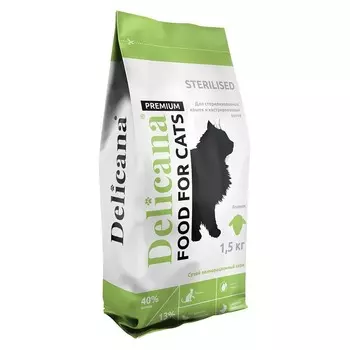 Delicana для стерилизованных кошек, с ягненком - 1,5 кг премиум для взрослых с ягненком мешок Россия 1 уп. х 1 шт. х 1.5 кг