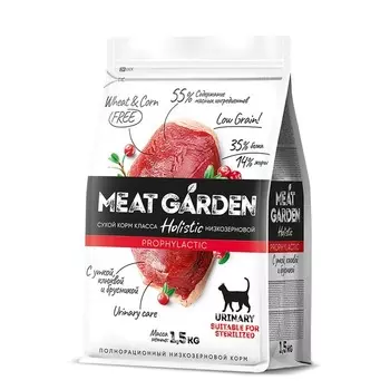 Delicana Meat Garden Prophylactic для стерилизованных кошек, для профилактики МКБ, с уткой, с клюквой и брусникой - 1,5 кг премиум для взрослых с уткой мешок Россия 1 уп. х 1 шт. х 1.5 кг