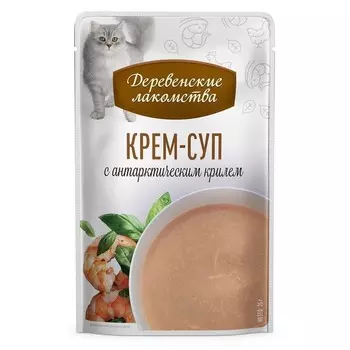 Деревенские лакомства для кошек, с антарктическим крилем, крем-суп, в паучах - 35 г для всех возрастов паучи Китай 1 уп. х 20 шт. х 0.7 кг