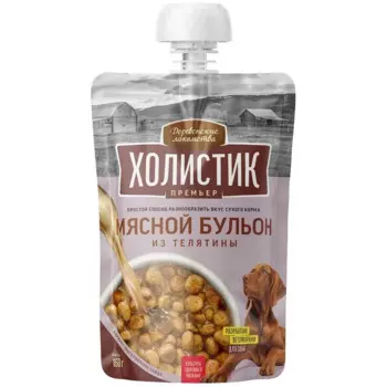 Деревенские Лакомства Холистик Премьер лакомство для собак мясной бульон из телятины, в паучах - 160 г повседневный холистик холистики для взрослых с телятиной для всех пород паучи Китай 1 уп. х 10 шт. х 1.6 кг
