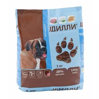 Дилли полнорационный сухой корм для щенков, с курицей и индейкой - 1 кг повседневный эконом для щенков с индейкой для всех пород мешок Российский корм 1 уп. х 1 шт. х 1 кг