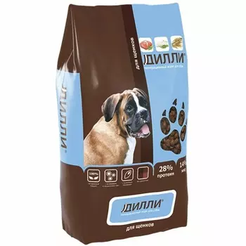 Дилли полнорационный сухой корм для щенков, с курицей и индейкой повседневный эконом для щенков с индейкой для всех пород мешок Российский корм 1 уп. х 1 шт. х 15 кг