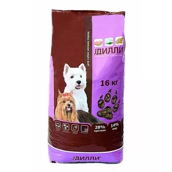 Дилли сухой корм для взрослых собак мелких пород полнорационный, с курицей и индейкой - 16 кг повседневный эконом для взрослых с индейкой породы мелкого размера мешок Российский корм 1 уп. х 1 шт. х 16 кг