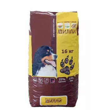 Дилли сухой корм взрослых собак всех пород полнорационный, с рагу из курицы и рисом - 16 кг повседневный эконом для взрослых с курицей для всех пород мешок Российский корм 1 уп. х 1 шт. х 16 кг