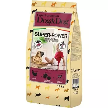Dog&Dog Expert Premium Super-Power сухой корм для взрослых активных собак с курицей - 14 кг повседневный премиум для взрослых с курицей для всех пород мешок Италия 1 уп. х 1 шт. х 14 кг