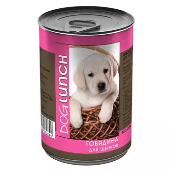 Dog Lunch влажный корм для щенков с ГОВЯДИНОЙ в желе, в консервах - 410 г с говядиной консервы (в железной банке) Российский корм 1 уп. х 12 шт. х 4.92 кг