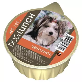 Dog Lunch влажный корм для собак крем-суфле с ЦЫПЛЕНКОМ, в ламистерах - 125 г с цыпленком паштет и ламистеры Российский корм 1 уп. х 10 шт. х 1.25 кг
