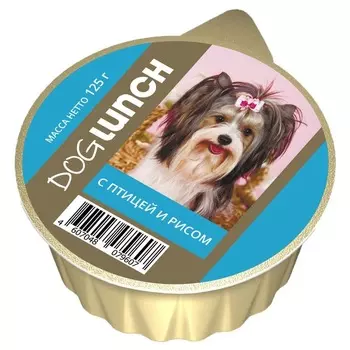 Dog Lunch влажный корм для собак крем-суфле с ПТИЦЕЙ и рисом, в ламистерах - 125 г с птицей паштет и ламистеры Российский корм 1 уп. х 10 шт. х 1.25 кг