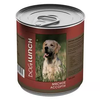 Dog Lunch влажный корм для собак мясное ассорти в желе, в консервах - 750 г консервы (в железной банке) Российский корм 1 уп. х 12 шт. х 9 кг