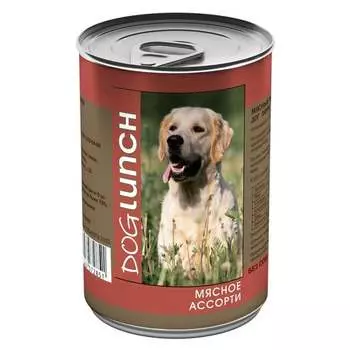Dog Lunch влажный корм для собак мясное ассорти в желе, в консервах - 410 г консервы (в железной банке) Российский корм 1 уп. х 12 шт. х 4.92 кг