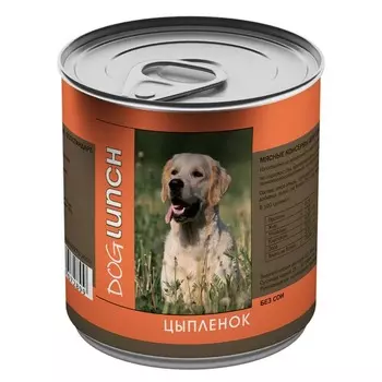 Dog Lunch влажный корм для собак с ЦЫПЛЕНКОМ в желе, в консервах - 750 г с цыпленком консервы (в железной банке) Российский корм 1 уп. х 12 шт. х 9 кг