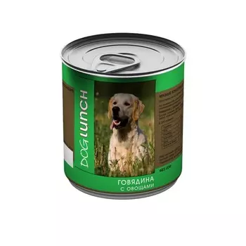 Dog Lunch влажный корм для собак с ГОВЯДИНОЙ с овощами, в консервах - 750 г с говядиной консервы (в железной банке) Российский корм 1 уп. х 12 шт. х 9 кг