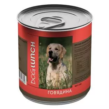 Dog Lunch влажный корм для собак с ГОВЯДИНОЙ в желе, в консервах - 750 г с говядиной консервы (в железной банке) Российский корм 1 уп. х 12 шт. х 9 кг