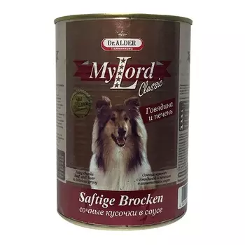 Dr. Alder's My Lord Classic влажный корм для собак, с говядиной и печенью, в консервах - 970 г супер премиум для взрослых с печенью для всех пород консервы (в железной банке) Россия 1 уп. х 6 шт. х 5.82 кг