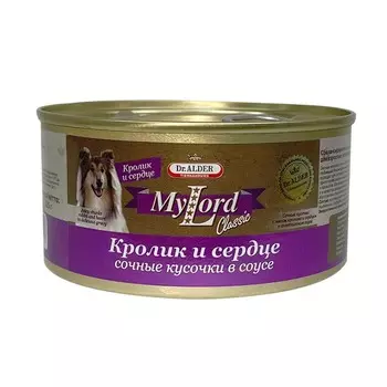 Dr. Alder's My Lord Classic влажный корм для собак, с кроликом и сердцем, в консервах - 325 г супер премиум для взрослых с кроликом для всех пород консервы (в железной банке) Россия 1 уп. х 12 шт. х 3.9 кг