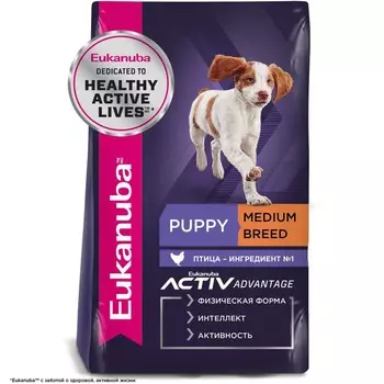Eukanuba Puppy Medium Breed полнорационный сухой корм для щенков средних пород, с курицей повседневный супер премиум для щенков с курицей породы среднего размера мешок Российский корм 1 уп. х 1 шт. х 15 кг