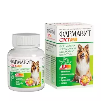 Фармакс Фармавит Актив для собак красота и здоровье шерсти, 120 таблеток 1 уп. х 1 шт. х 0.1 кг